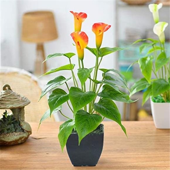Artificial Flower Plants Calla Lily Faux Small Potted Plant with Black Pot Fake - Picture 6 of 6